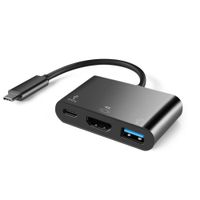 TNP USB Type C to HDMI + USB Type A + Type C Power Charging Port Multi Hub Combo Adapter - USB-C to SuperSpeed Standard USB 3.0, 4K UHD 1080P HD Video Audio Converter Connector Cable Plug Wire Cord