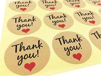 Thank You Label Envelopes Stickers Red Love Heart Retro Thank You Kraft Paper Stickers Card DIY Decorative Adhesive Label Decal For Wedding Party Gift Packaging Bake Decoration (Red-Tks 120)