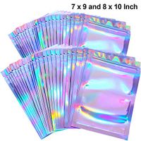 100 Pieces Resealable Smell Proof Bags Foil Pouch Bag Flat Ziplock Bag for Party Favor Food Storage (Holographic Color, 7 x 9 and 8 x 10 Inch)