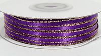 Ben Collection 1/8" X 100 Yards Double Face Satin Ribbon with Metallic Gold & Silver Edge (Purple & Gold)