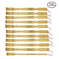 BambooMN 10 Pieces 17" Logo Bamboo Wooden Back Scratchers Plus Free Travel Size Backscatcher