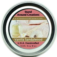 Premium 100% All Natural Soy Wax Aromatherapy Candle - 2oz Tin -Vanilla Sandalwood: A beautiful combination of luscious rich vanilla, and Indian Sandalwood.