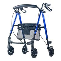 Yadianna Brake Walker Aluminum Blue Double Armrest Folding Wheel Shopping Basket Elderly Disabled Walking Auxiliary Non-Slip Walking Stick with Hospital