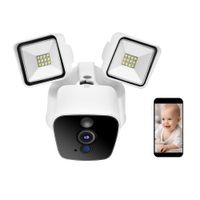 Wireless Outdoor Security Camera,1080P HD WiFi Floodlight Camera Mobile Phone Remote Surveillance Camera with Motion Sensor Light,Motion-Activated and Siren Alarm for Home Security System(US)