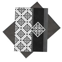 Victoria Elizabeth Set of 8 Blank Notecards ~ Black Damask with Signature Border (3.75" x 5"; Dark Gray Envelopes)