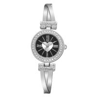 wsloftyGYd-Fashion Women Love Heart Round Dial Roman Numbers Quartz Rhinestone Wrist Watch - Silver + Black