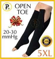 Presadee Premium Open Toe Big Tall Super Size 20-30 mmHg Zipper Compression Swelling Leg Circulation Socks (Black, 5XL)