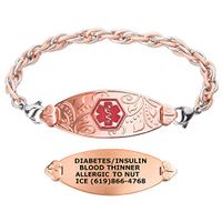 Divoti Custom Engraved Medical Alert Bracelets for Women, Stainless Steel Medical Bracelet, Medical ID Bracelet Free Engraving–PVD Rose Gold Lovely Filigree Inter-Mesh Rose Gold/Silver-TP Red-8.0"