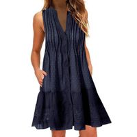 CCatyam Plus Size Dress for Women, Skirt V-Neck Solid Swing Loose Sexy Casual Fashion Blue