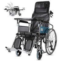 HWZLOIK Wheelchair，Wheelchair with Toilet Folding Portable Small Multi-Function Full Lying Elderly Travel Elderly Trolley, 122 X 64 X 122 cm