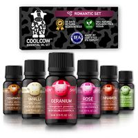 Diffuser Essential Oil Set by COOLCOW, New Formula for Diffusers, 6x1/3 fl. oz, 100% Natural Aromatherapy, Romantic Flavors: Geranium, Rosemary, Rose, Cedarwood, Cinnamon, Vanilla Essential Oils