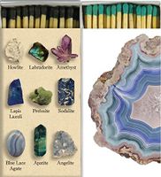 Crystal Specimens and Blue Agate Match Boxes with Long Kitchen Matches | Set of 2 Large Match Boxes