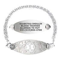 Divoti Custom Engraved Medical Alert Bracelets for Women, Stainless Steel Medical Bracelet, Medical ID Bracelet w/Free Engraving – Lovely Filigree Tag w/Handmade Byzantine -White-8.5"