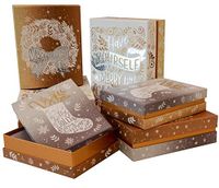 Christmas Gift Boxes, Holiday Colors and Designs with Silver Accents & Bronze Trim, Nested with lids, Small Medium and Large, Set of 6 for Gift Baskets, Towers and Wrapping