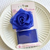 Clip On Rose Bow and Ribbon - Royal Blue