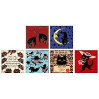 Decorative Vintage Black Cats Set of 6 Square Box Candle and Fireplace Wood Matches 2.25x2.25x.75