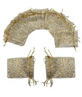 Ankirol 100pcs Eyelash Organza Wedding Favor Bags Luxury Jewelry Candy Gift Card Bags with Gold Line Drawstring Pouches (White, 5x7)