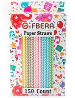 Gifbera 150-Count Bulk Paper Straws Biodegradable Colorful Chevron-Striped 7.75" for Drinks, Smoothies, Baby Showers, Birthday, Wedding, Celebrations, Parties