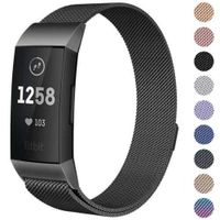 ACHICOO for Fit-bit Charge 3 Strap Replacement M-ilanese Band Stainless Steel Magnet Black S