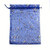 ANSLEY SHOP 100 Moon Star Organza Drawstring Pouches Candy Jewelry Party Wedding Favor Present Bags (Royal Blue, 5 x 7 Inch)