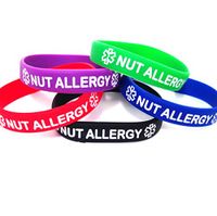 Nut Allergy ID Bracelet Wristband Combo - 5 Pack - 6 Inches - Black Blue Green Red Purple