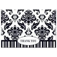 Black White Damask Thank You Notes