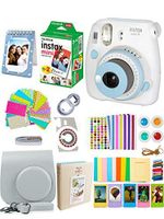 Fujifilm Instax Mini 9 Instant Camera Smokey White&Blue Set Automatic Instant Film Photo Camera Includes case/Film/Photo Album/Selfie Lens/Color Filters/Film Frames+More