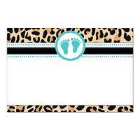30 Blank Cards Invitations Thank You Cards Teal Baby Shower Leopard Blue Footprints + 30 White Envelopes