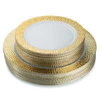 White and Gold Plastic Plates Hammered Collection Dinnerware Set (Includes 40 10.25'' Dinner Plates and 40 7.25'' Salad Plates), Elegant Disposable Dinnerware