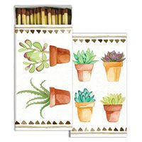 HomArt Large Decorative Watercolor Succulents Candle and Fireplace Wood Matches (Set of 10)