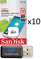 SanDisk 32GB 32G Micro SDHC Ultra (10 Pack) MicroSD TF Flash Memory Card High Speed Class 10 SDSQUNB-0032G-GN3MN with Everything But Stromboli Memory Card Reader