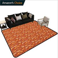 YucouHome Orange Patchwork Floor Mat for Kids, Retro Style Pattern with Paisley and Flowers Stylized Ornate Leave Figures, Fashionable High Class Living Bedroom Rugs(2'x 3') Redwood Orange Cream