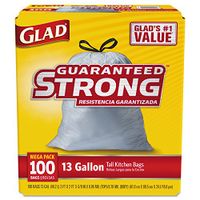 Glad 78526 Tall Kitchen Drawstring Bags 24 x 27 3/8 13gal .95mil White 100/Box