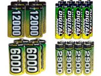 8 AA (2900 mAh) + 8 AAA (1200 mAh) + 4 C (6000 mAh) + 4 D (12000 mAh) NiMH AccuPower Batteries