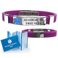 "Allergic to Tree Nuts" Designer Medical Alert ID Bracelet. Choose Color!