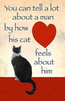 "You Can Tell a Lot About a Man By How His Cat Feels About Him" Greeting Cards, Gray Tabby Cat, By Deborah Julian