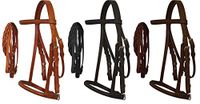 Horse Pony Cob Mini Leather English Bridle with Raised Browband, Braided Leather Reins, and Adjustable Caveson. (Dark Oil, Cob)