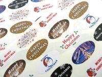 Minilabel 48 Christmas Oval Seal Labels, Stickers For Gift Wrapping, Cards