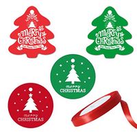 400 Pieces Christmas Gift Tags Hang Paper Labels with 25 Yards Red Gift Wrapping Ribbon for Christmas DIY Craft, 4 Styles