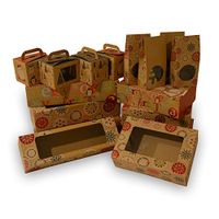 Christmas Doughnut and Cookie Gift Boxes; Rectangle with Clear Window; Brown Kraft with hot Stamp Christmas Designs (16 Assorted, Combo Pack)