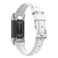 UMTELE Compatible for Fitbit Charge 3 Leather Bands, Slim Genuine Leather Wristband Strap Replacement with Fitbit Charge 3 & Charge 3 SE Fitness Tracker Women Men (White, Large(6.35"- 8.3"))