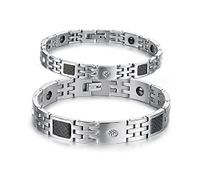 SunnyHouse His or Hers Matching Set Couple Titanium Bangle Bracelet Magnetic Simple Korean Style Anti-Fatigue in a Gift Box (Hers)