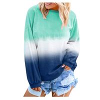 haoricu Women's Casual Triple Color Block Long Sleeve Pullover Loose Lightweight Tops Sweatshirts (Blue, L)