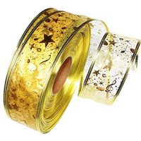 Wired Christmas Ribbon, Organza Glitter Wired Ribbon Christmas Tree Decoration Wrapping, Birthday, Wedding, Party Ornaments 2.2Y/2M (Gold)