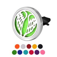 HOUSWEETY Car Air Freshener Aromatherapy Essential Oil Diffuser - Angel Wings Stainless Steel Locket,11 Refill Pads (30mm)