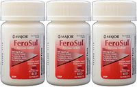 Ferrous Sulfate FC 325mg (5GR) Generic for Feosol Red Tablets 100 Tablets per Bottle 3 PACK Total 300 tablets
