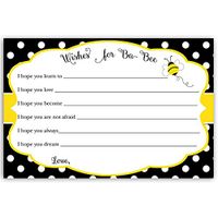 Bee Baby Shower, Wishes for Baby Cards, Bumble Bee, Gender Neutral, Yellow, Black, Team Green, Polka Dot, Buzz About, Babee, Dear Baby, 24 Pack Printed Cards
