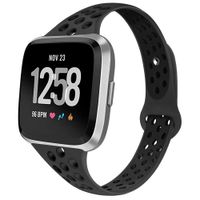 GHIJKL Sports Bands Compatible with Fitbit Versa, Breathble Soft Narrow Slim Reaplacement Wristband for Women Men, Small, Black/Gray