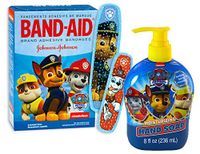 "Safety First" PAW Patrol Band-aid Brand Bandages! Plus Bonus PAW Patrol Barking Berry 8oz Hand Soap!