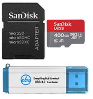 SanDisk 400GB SDXC Micro Ultra Memory Card and SD Adapter Bundle Works with Samsung Galaxy S10, S10+, S10e Phone Class 10 (SDSQUAR-400G-GN6MA) Plus (1) Everything But Stromboli (TM) 3.0 Card Reader